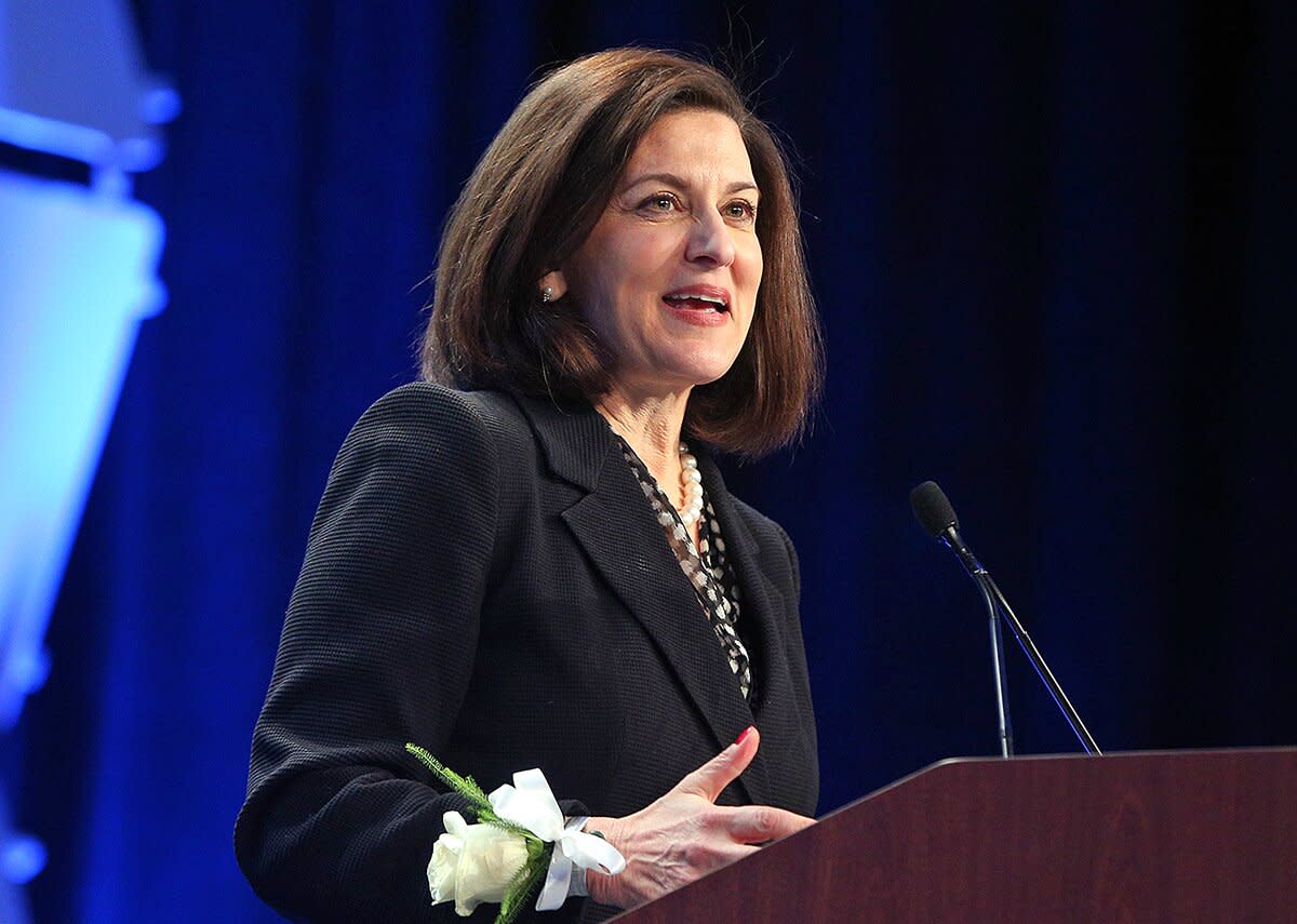 Victoria Reggie Kennedy speaks after she received a Lifetime Achievement award during Greater Boston Chamber of Commerce annual Pinnacle Awards on Thursday, January 28, 2016