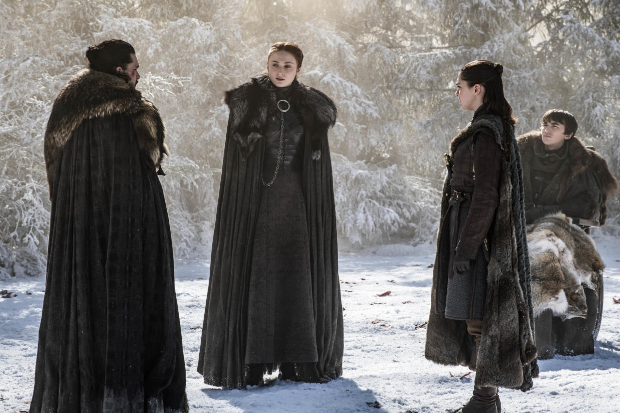 The surviving Stark siblings discuss what's in store for their House after the Battle of Winterfell (Photo: Helen Sloan/HBO) 
