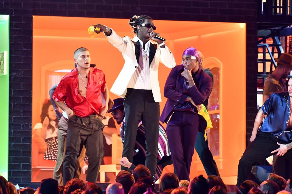 Young Thug performs with Camila Cabello during the 2019 Grammy Awards in Los Angeles.