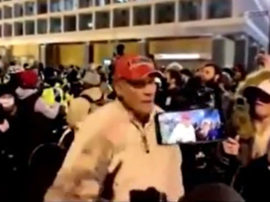 A man appearing to be Ray Epps filmed speaking to a crowd on 5 January (Twitter/@ThomasMassie)
