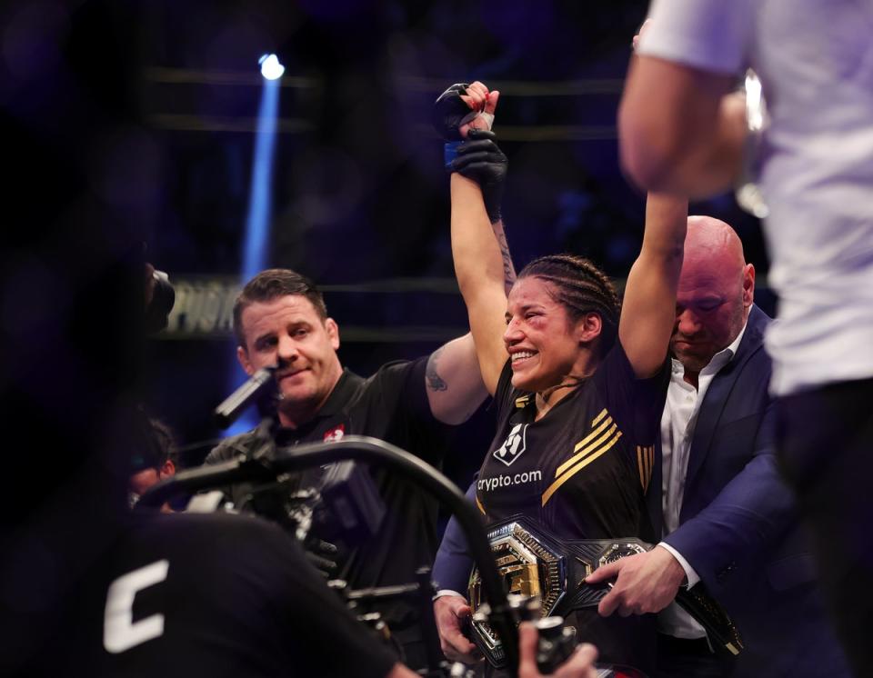 Julianna Pena celebrates her submission win over Amanda Nunes (Getty Images)