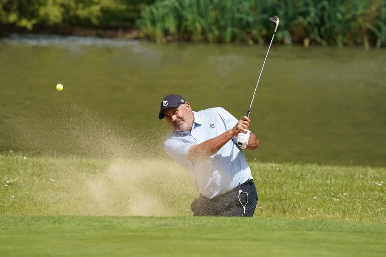 Una escena desde el bunker, en el triunfo de Angel Cabrera en el Paul Lawrie Match Play