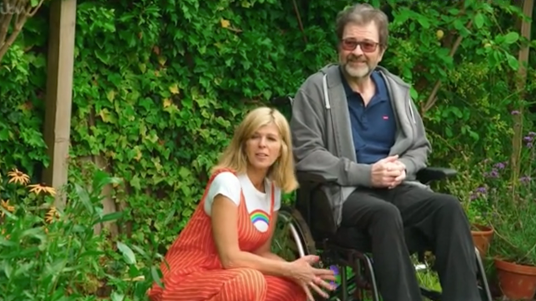 Sir Elton John sang a song for Kate Garraway, left, and her husband, Derek Draper, right. (ITV)