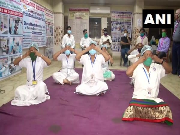 Visuals from the yaga camp at COVID isolation centre in Kolkata (ANI)