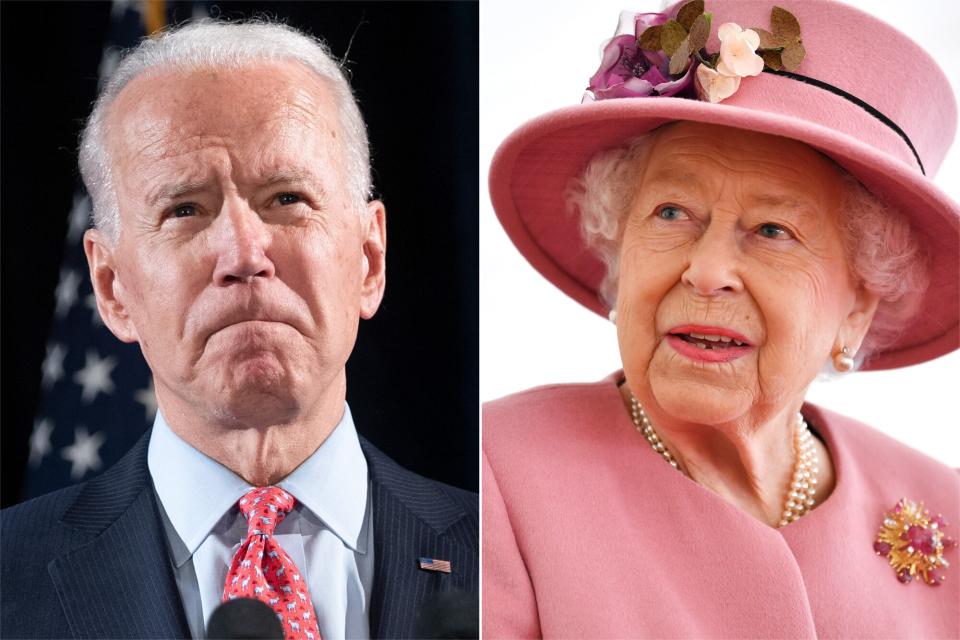 Joe Biden speaks about COVID-19, known as the Coronavirus, during a press event in Wilmington, Delaware on March 12, 2020, Queen Elizabeth II speaks with staff during a visit to the Defence Science and Technology Laboratory (Dstl) at Porton Down science park on October 15, 2020 near Salisbury, England.