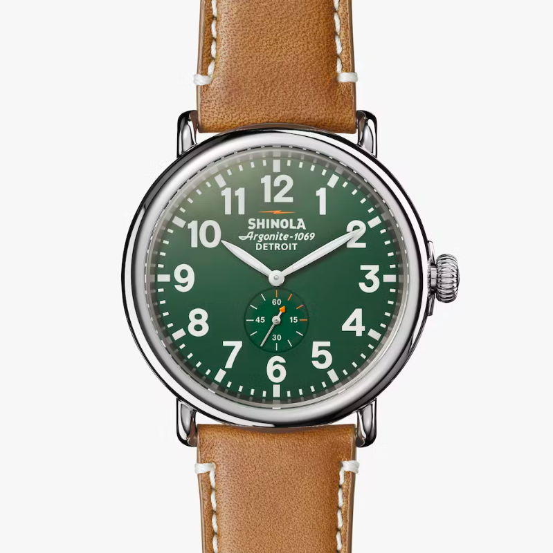 <p><strong>Shinola</strong></p><p>shinola.com</p><p><strong>$595.00</strong></p><p><a href="https://go.redirectingat.com?id=74968X1596630&url=https%3A%2F%2Fwww.shinola.com%2Fmens%2Fwatches%2Fall%2Ftherunwell47-leather-band-watch-s038.html&sref=https%3A%2F%2Fwww.harpersbazaar.com%2Ffashion%2Ftrends%2Fg4473%2Fmens-holiday-gift-guide%2F" rel="nofollow noopener" target="_blank" data-ylk="slk:Shop Now;elm:context_link;itc:0;sec:content-canvas" class="link ">Shop Now</a></p><p>He'll always be on time in style with this wear-with-anything watch. </p>