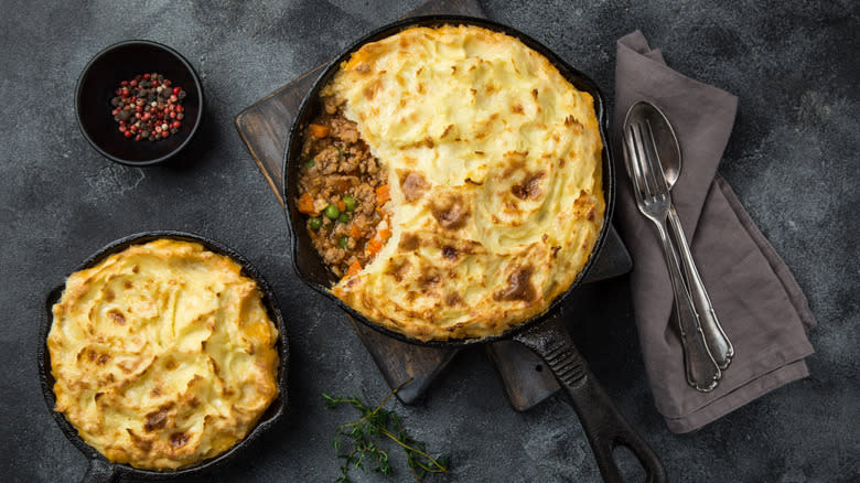 Two pans of shepherd's pie