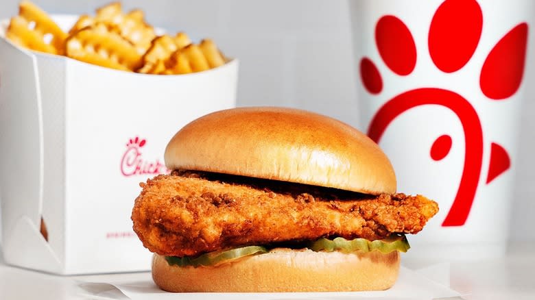 Chick-fil-A sandwich, fries, and drink