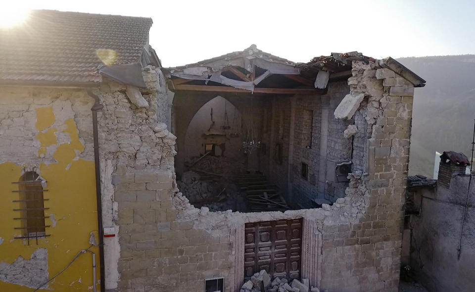 Aerial view of the church after quake