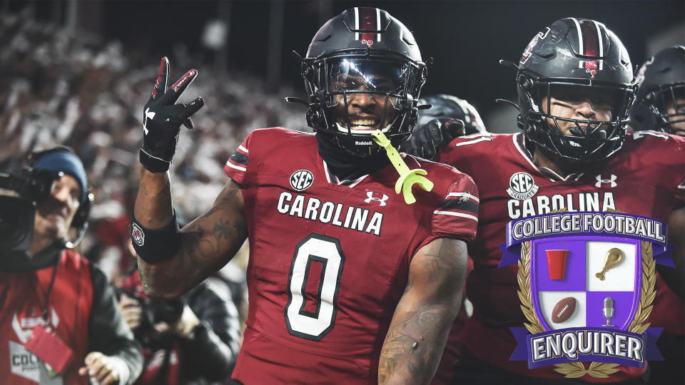 South Carolina tight end Jaheim Bell celebrates a touchdown vs Tennessee
Photo by Austin McAfee/Icon Sportswire via Getty Images