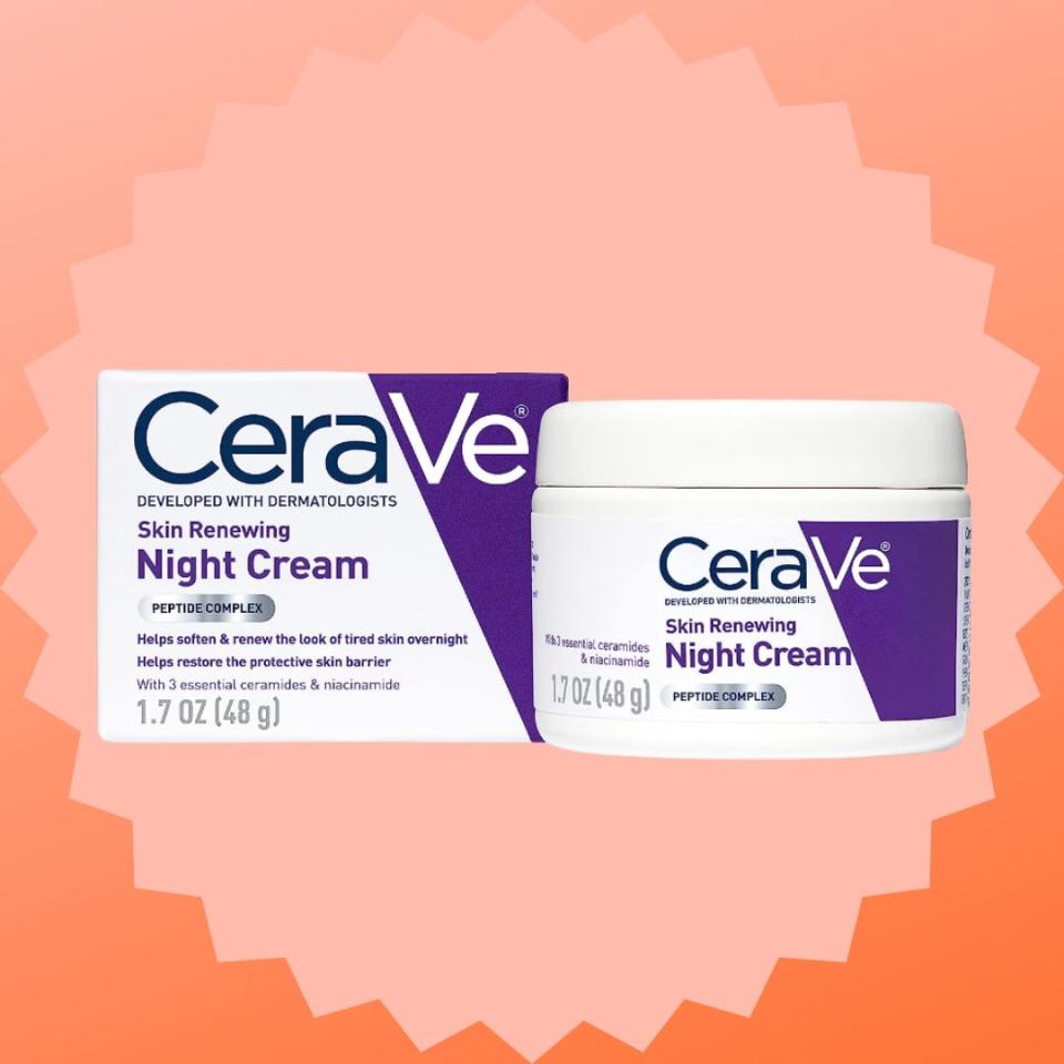 <div><p>"This cream is formulated with peptides, hyaluronic acid and ceramides to deeply hydrate the skin while helping to renew the skin’s natural barrier overnight." — <i>Sperling</i></p><p><i>You can buy the <a href="https://www.amazon.com/CeraVe-Skin-Renewing-Night-Cream/dp/B00SNPCSUY" rel="nofollow noopener" target="_blank" data-ylk="slk:CeraVe Skin Renewing night cream;elm:context_link;itc:0;sec:content-canvas" class="link ">CeraVe Skin Renewing night cream</a> from Amazon for around $15. </i></p></div><span> Amazon</span>