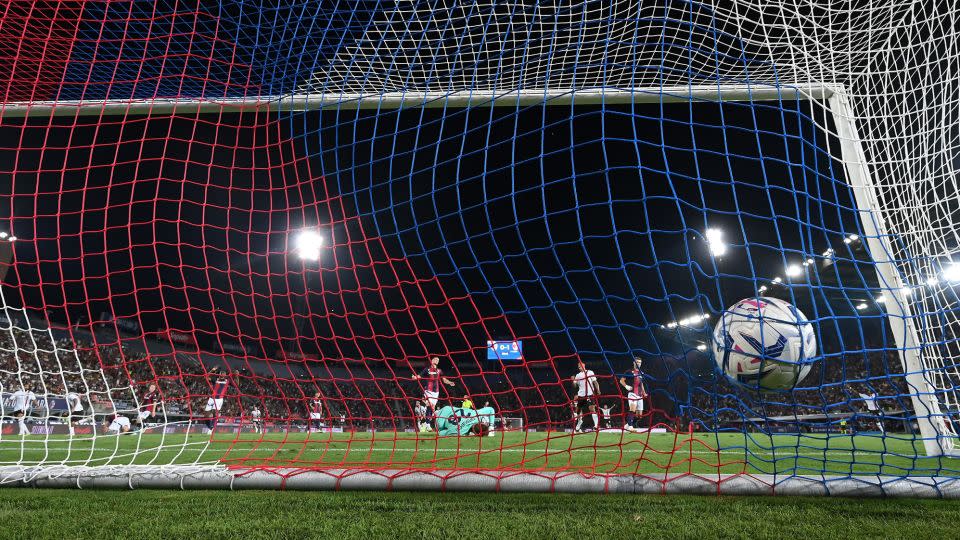 Pulisic scores Milan's second goal against Bologna. - Alessandro Sabattini/Getty Images