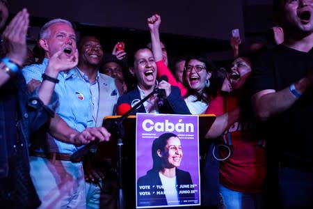 Queens District Attorney (D.A.) candidate Tiffany Caban attends the Queens District Attorney election night in the Queens borough of New York City, New York