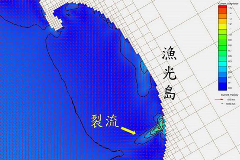 成功大學近海水文中心董東璟教授模擬漁光島海域確實會出現裂流。（圖／董東璟提供）