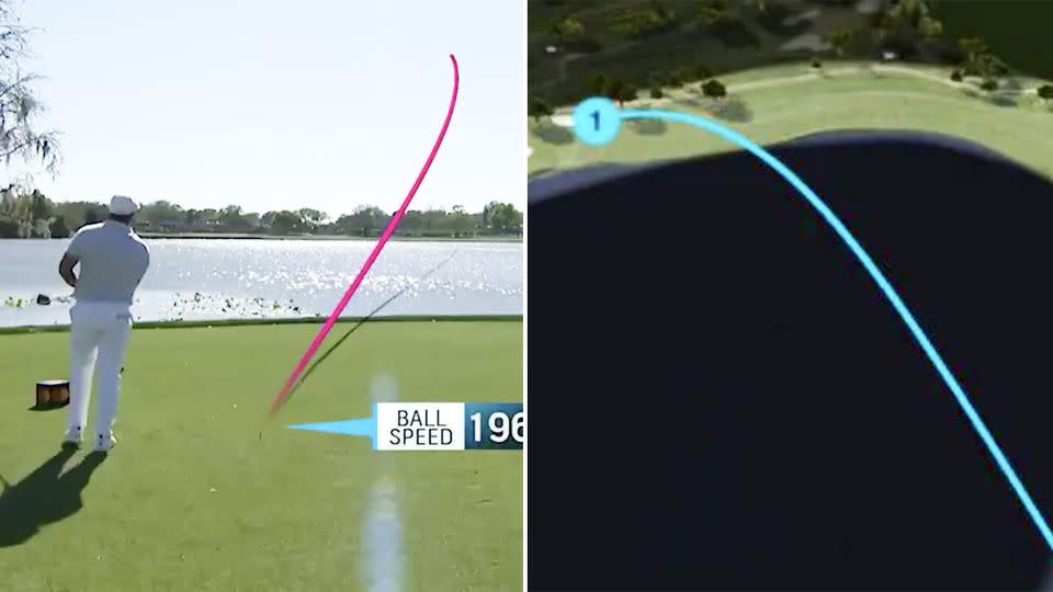 Seen here, one of Bryson DeChambeau's monster drives at the par-five sixth hole at Bay Hill.