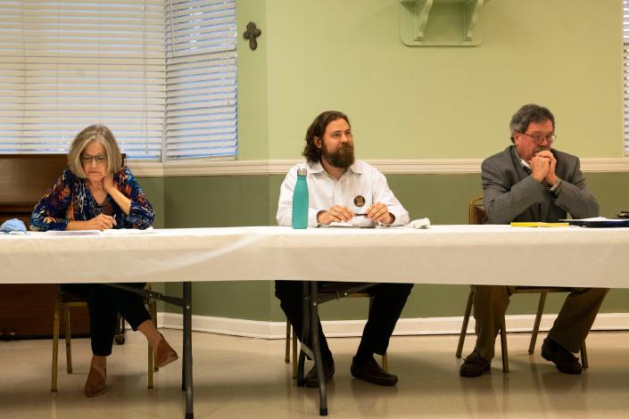 Democrat candidates for Knox County mayor from left, Debbie Helsley, Tyler Givens, and Bob Fischer, answer questions during a Knox County candidate forum at Town Hall East in Monday, March 14, 2022. 