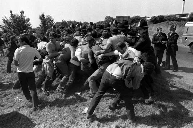 Miners strike/police scuffles