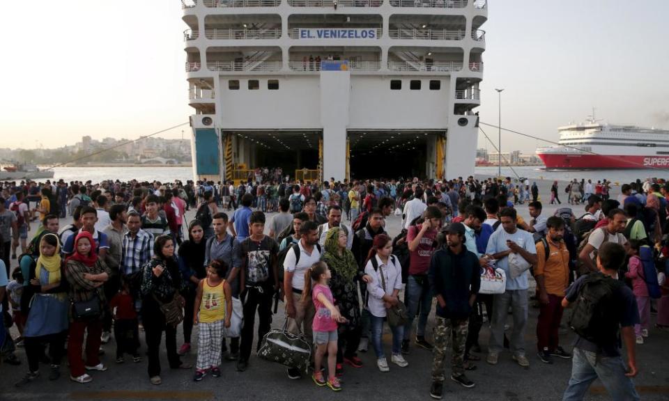 Refugees at the Greek port of Piraeus