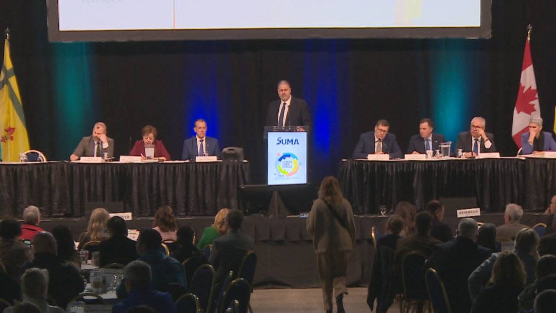 Representatives from Saskatchewan municipalities got a chance to question provincial MLAs Wednesday during the annual SUMA convention in Regina. (Richard Agecoutay/CBC - image credit)