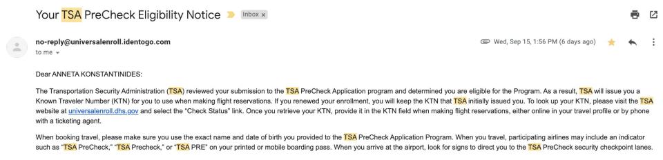 TSA pre-check email
