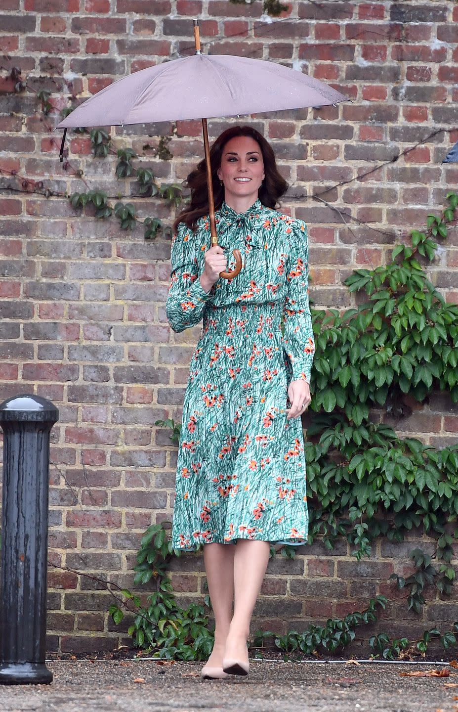 <p>Kate chose a green tea-length Prada dress with poppy print for a visit to Diana’s memorial garden on the 20th anniversary of her death in 2017. It’s a subtle but lovely tribute to Diana, according to <em><a href="https://www.instyle.com/news/kate-middleton-prince-william-harry-diana-memorial-garden" rel="nofollow noopener" target="_blank" data-ylk="slk:InStyle;elm:context_link;itc:0" class="link ">InStyle</a></em>, as poppies signify remembrance in the UK. The dress also featured a bow neckline, a style Diana often wore herself. </p>