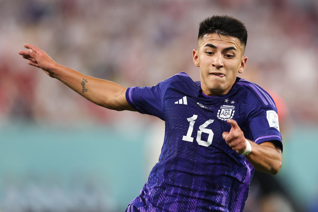 DOHA, QATAR - NOVEMBER 30: Thiago Almada of Argentina during the FIFA World Cup Qatar 2022 Group C match between Poland and Argentina at Stadium 974 on November 30, 2022 in Doha, Qatar. (Photo by Alex Livesey - Danehouse/Getty Images)