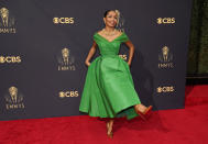 Yara Shahidi arrives at the 73rd Primetime Emmy Awards on Sunday, Sept. 19, 2021, at L.A. Live in Los Angeles. (AP Photo/Chris Pizzello)