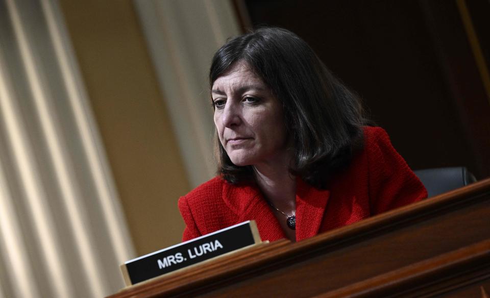 Rep. Elaine Luria listens during the first January 6 Committee public hearing in the Cannon House Office Building.