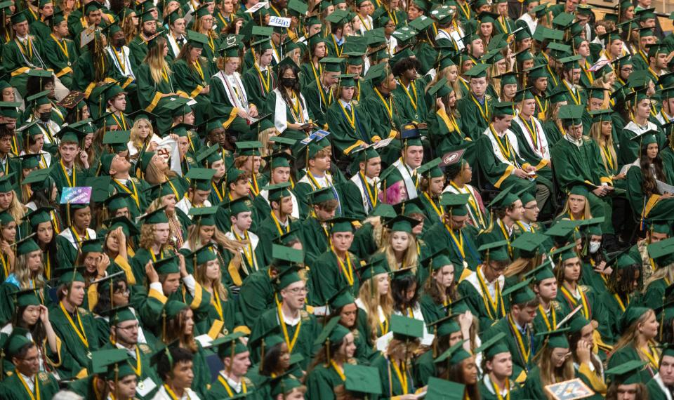 The 779 members of Allen D. Nease High School's class of 2022 take part in their commencement ceremony, held on the campus of the University of North Florida in Jacksonville, on Wednesday, June 1, 2022.