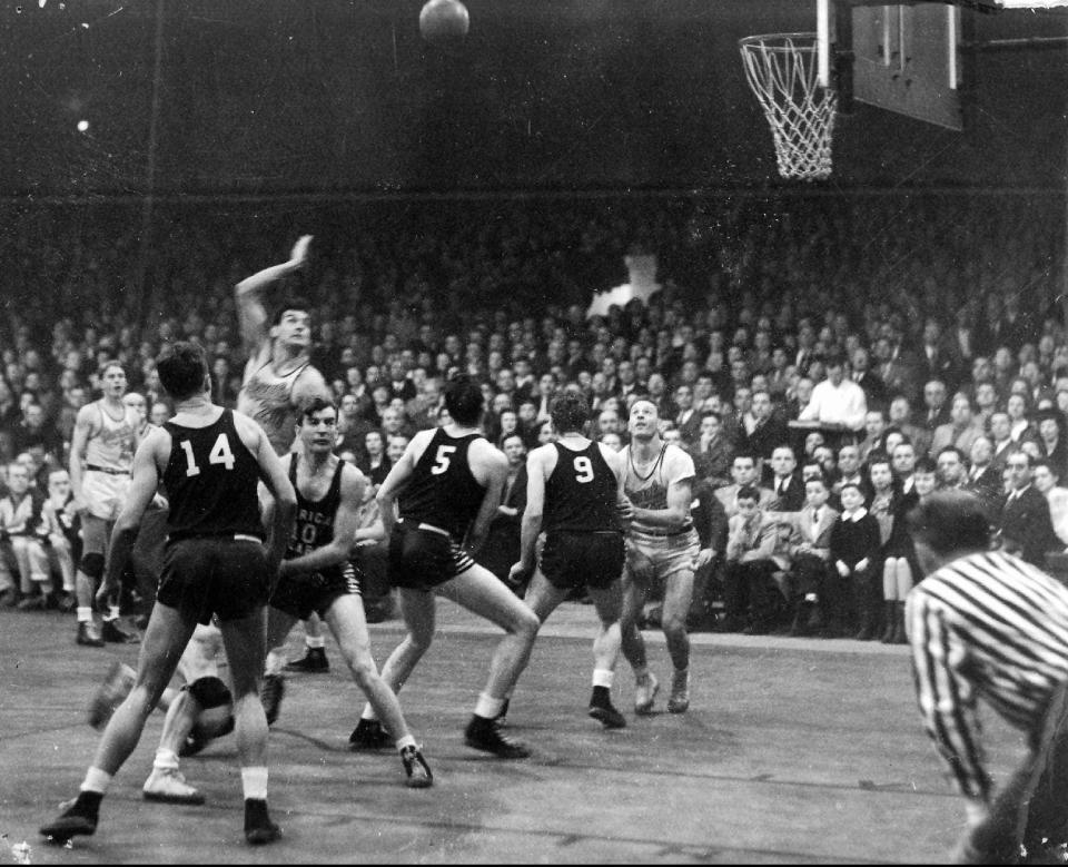 Fans packed Edgerton Park Sports Arena to watch the early days of pro basketball circa late-1940s. The former arena held 4,200 and was packed when the Rochester Royals won the 1951 NBA title over the New York Knicks.