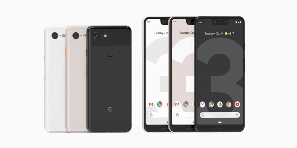 Pixel 3 and 3 XL lineups in various colors