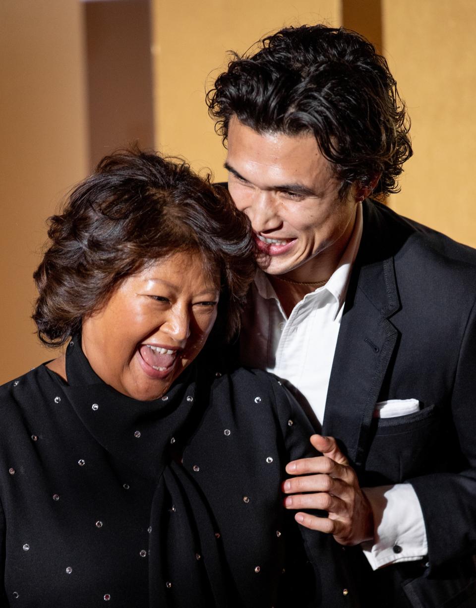 Charles Melton and his mother, Sukyong Melton, at the Unforgettable Gala
