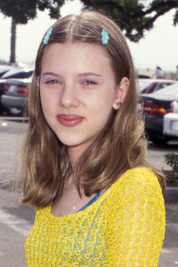 <p>Long before she started sporting flame-red hair as Black Widow in <em>The Avengers</em>, Scarlett had a sweet, soft brown color that — we have to admit — looks pretty great with <a href="https://www.amazon.com/Toddler-Hair-Barrettes-Small-Flowers/dp/B01N8TMYRI/ref=sr_1_1_a_it?tag=syn-yahoo-20&ascsubtag=%5Bartid%7C10050.g.4942%5Bsrc%7Cyahoo-us" rel="nofollow noopener" target="_blank" data-ylk="slk:light-blue baby barrettes;elm:context_link;itc:0;sec:content-canvas" class="link ">light-blue baby barrettes</a>. </p>