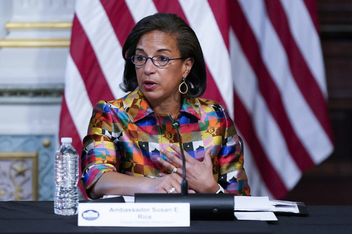 Domestic Policy Adviser Susan Rice speaks during a roundtable discussion with Doug Emhoff, the husband of Vice President Kamala Harris, and Jewish leaders about the rise in antisemitism and efforts to fight hate in the United States in the Indian Treaty Room in the Eisenhower Executive Office Building on the White House Campus in Washington, Dec. 7, 2022.(AP Photo/Patrick Semansky, File)