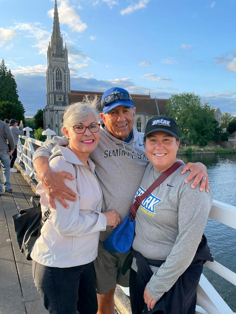 Oklahoma City Spark assistant Alex Flores, center, with wife, Diana, and daughter, Amber, Spark head coach, during the team's trip to England. 