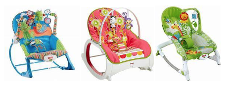 <em>Fisher-Price Infant-to-Toddler Rocker (left and center), Fisher-Price Newborn-to-Toddler Rocker (right); courtesy of CPSC.gov</em>