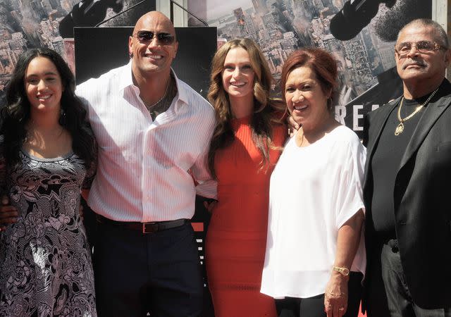 Albert L. Ortega/Getty Simone Alexandra Johnson, Dwayne "The Rock" Johnson, Lauren Hashian, Ata Johnson and Rocky Johnson on May 19, 2015