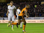 Soccer Football - Championship - Wolverhampton Wanderers vs Bolton Wanderers - Molineux Stadium, Wolverhampton, Britain - November 25, 2017 Wolverhampton Wanderers' Ivan Cavaleiro celebrates scoring their third goal Action Images/Paul Burrows