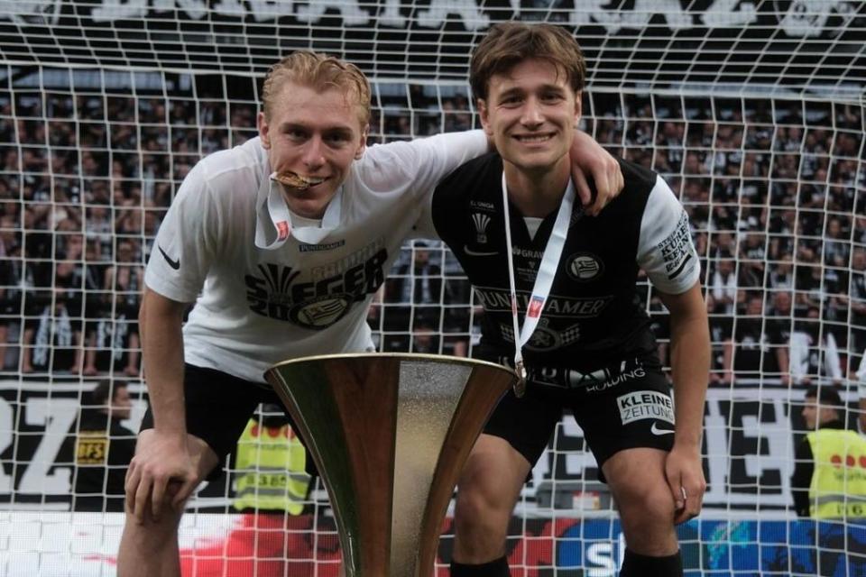 Mika Biereth celebrates winning the OFB Cup (Photo via Biereth on Instagram)