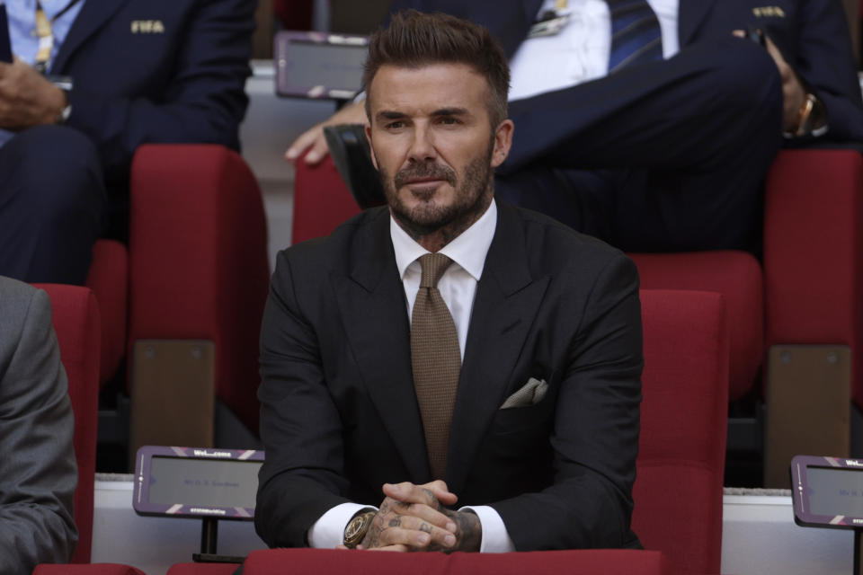 DOHA, QATAR - NOVEMBER 21: David Beckham during the FIFA World Cup Qatar 2022 Group B match between England and IR Iran at Khalifa International Stadium on November 21, 2022 in Doha, Qatar.. (Photo by Richard Sellers/Getty Images)