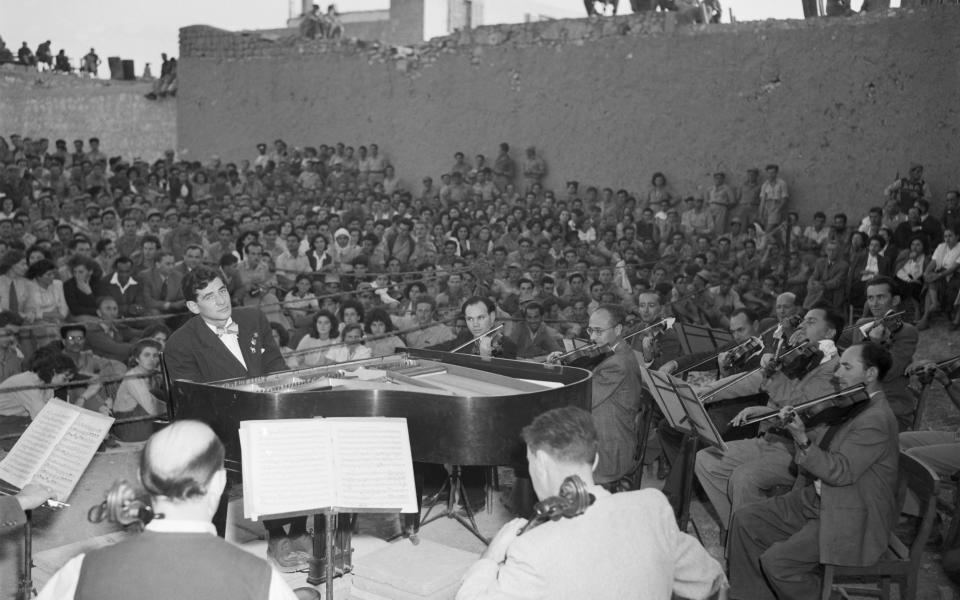 Leonard Bernstein giving a recital in Negev with the Israel Philharmonic