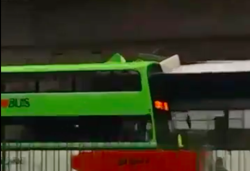 A screenshot from a video posted on Twitter of the bus crash in Yishun.