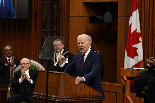 U.S. President Joe Biden speaks to the Canadian Parliament, in Ottawa, Canada, Mach 24, 2023. Andrew Harnik/Pool via REUTERS