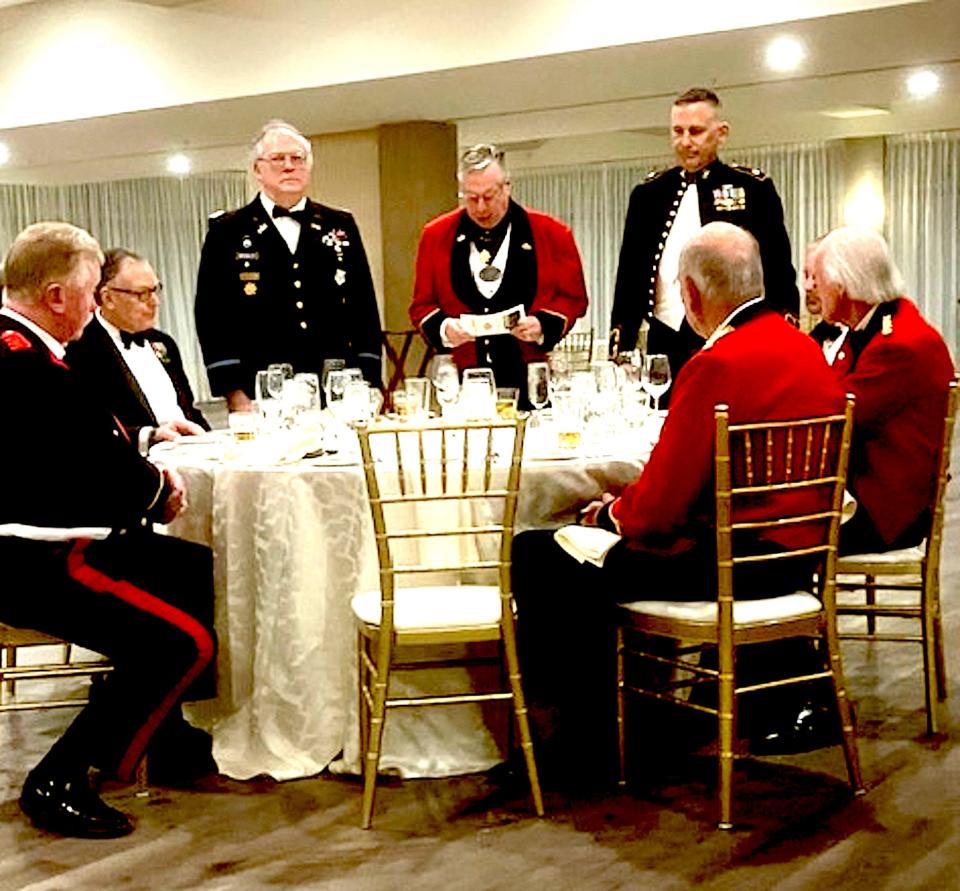 Attendees at the annual dinner of the Victorian Military Society in Newport in February brightened the room with a colorful variety of dress uniforms.