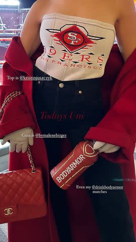 <p>Olivia Culpo/Instagram</p> Olivia Culpo shows off details of her game day look on Instagram Saturday