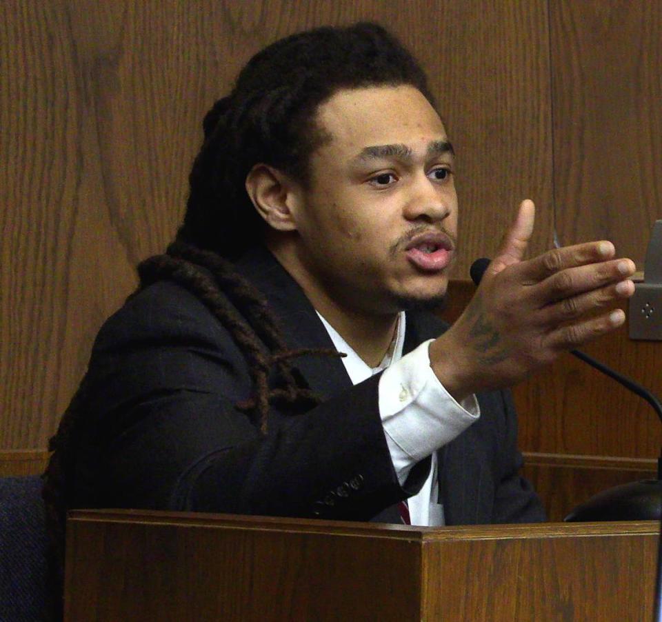 Christian Desean Patrick testifies Friday afternoon during the trial of Jordan Jamal Seldon, 24. Seldon is on trial for murder, aggravated assault and using a gun to commit a crime in the fatal shooting of Jaylin Jaquan “Bart” Williams. 07/28/2023