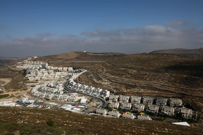 A view shows Israeli settlement buildings around Givat Zeev and Ramat Givat Zeev in the Israeli-occupied West Bank