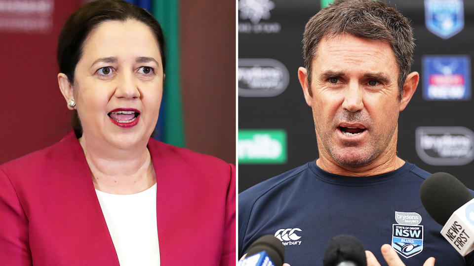 Annastacia Palaszczuk and Brad Fittler, pictured here discussing the 2020 State of Origin series.