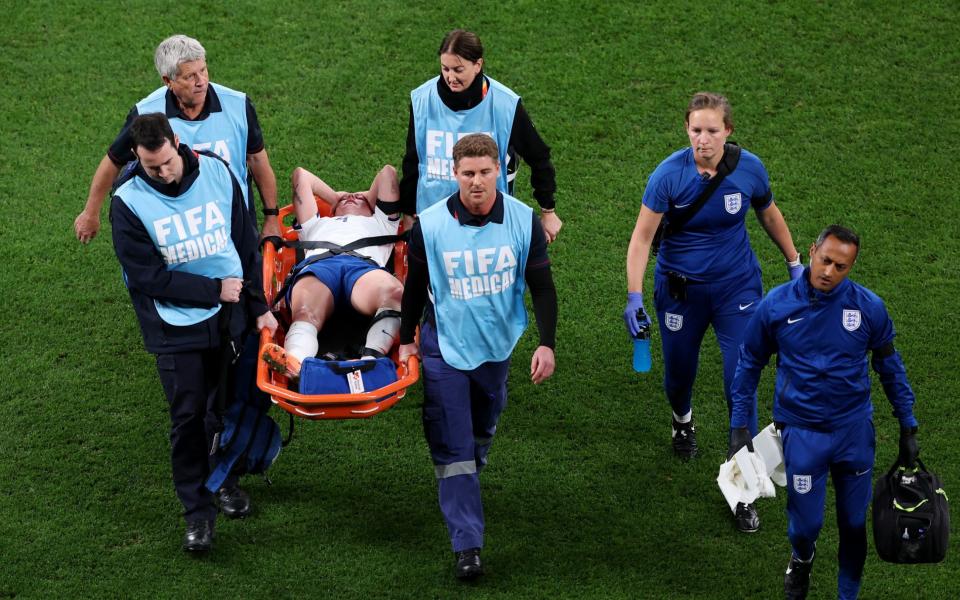 Keira Walsh is taken off the pitch on a stretcher - Keira Walsh’s Women’s World Cup in jeopardy after sustaining knee injury vs Denmark