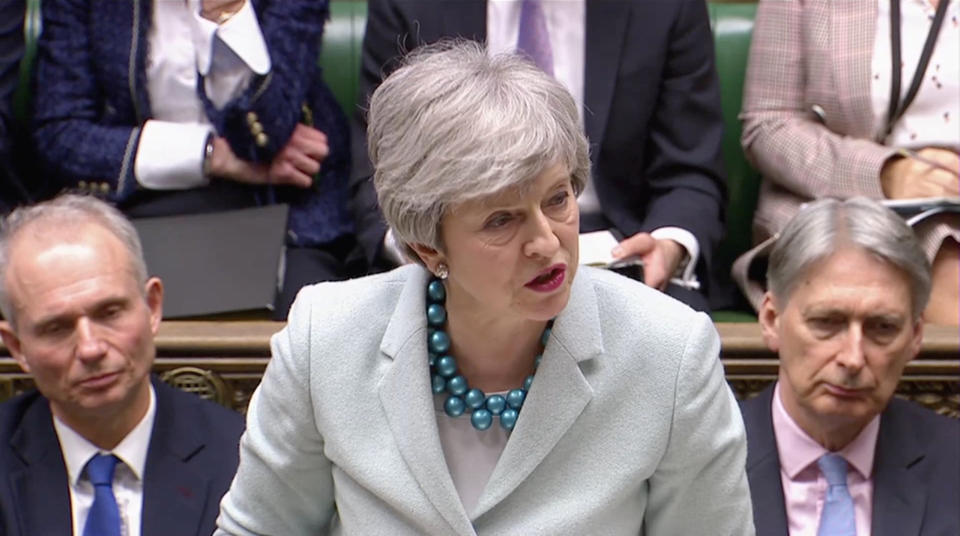 Prime Minister Theresa May gives her Brexit update statement in the Commons on Monday. (REUTERS)